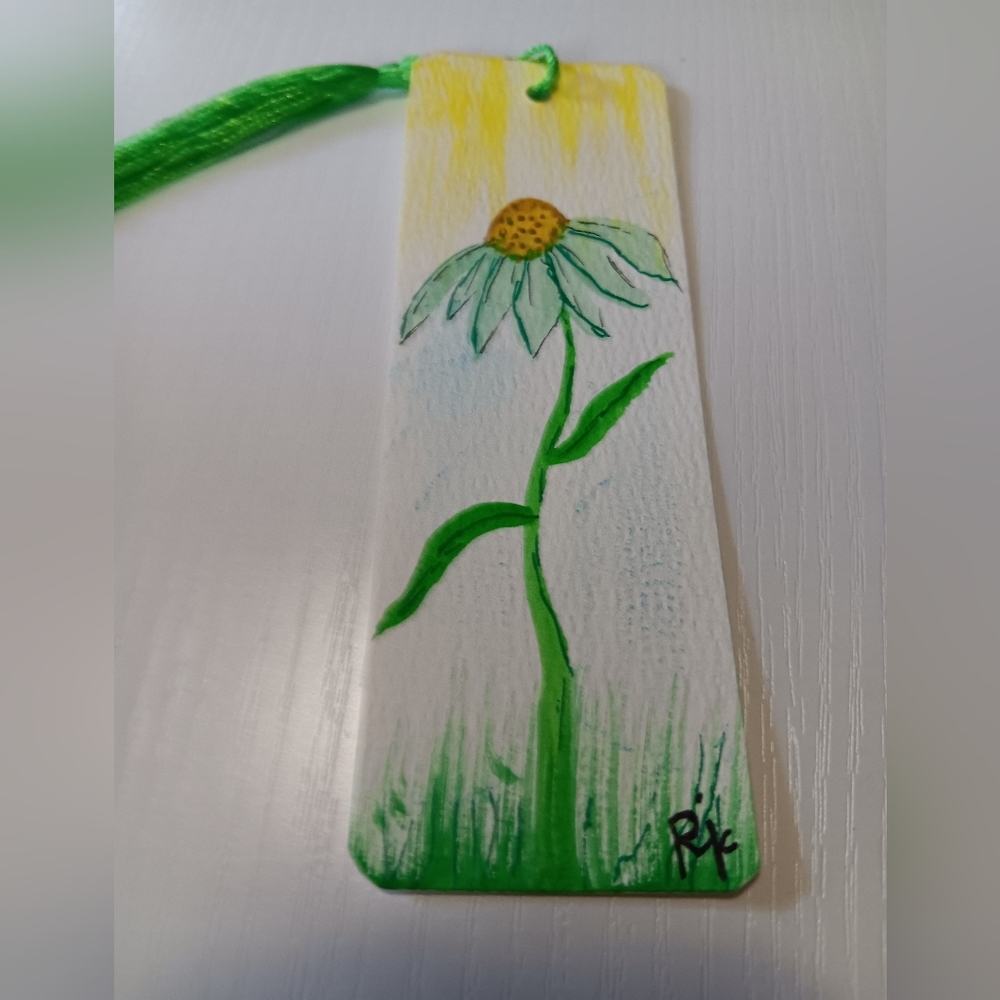 Handcrafted Floral Bookmark with Green and Yellow Accents